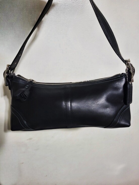 Coach Handbags - COACH East West Hampton Demi Baguette. Black With Blue Leather Undertones
